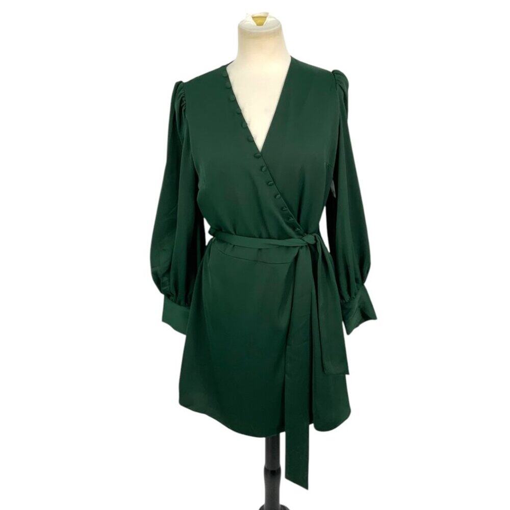 Alexia Admor Satin Mini Wrap Dress Emerald Green Size 10 NWT $245 MSRP